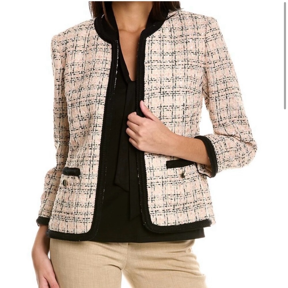 Anne Klein women’s tweed blazer size 2 NWOT pink, white and black tweed